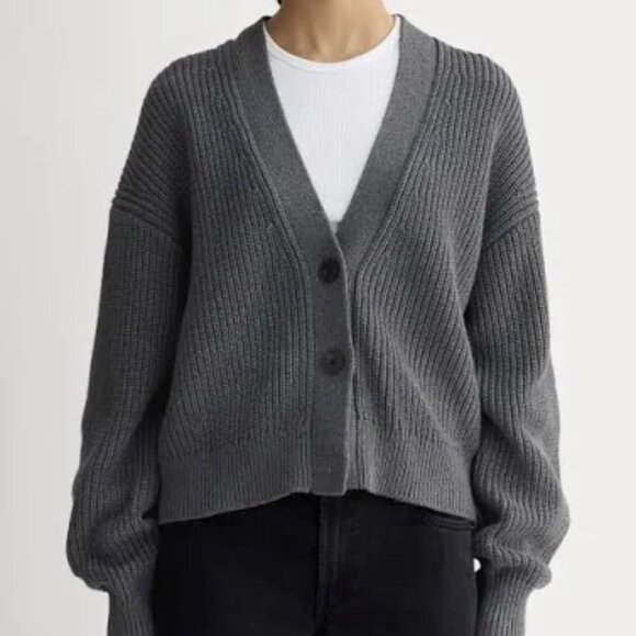 EVERLANE Boxy Cardigan in Everyday Cotton, size S, Heathered Charcoal, NWOT - Picture 1 of 8